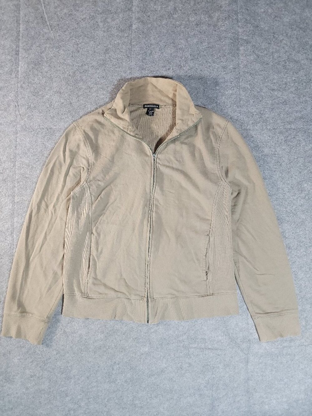 Vintage Y2K Club Monaco Mens Full Zip Ribbed Cotton Track Jacket Beige Small